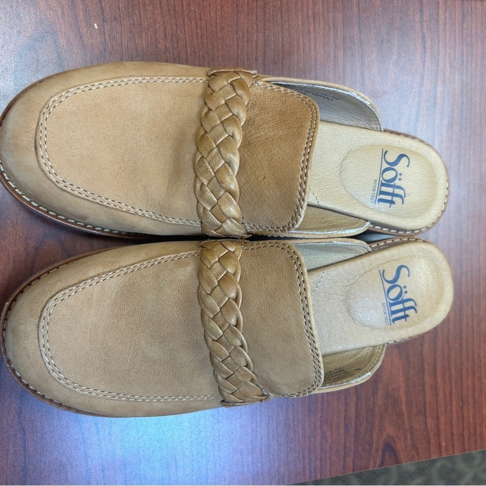 Sofft Tan Mules with Braided Detail